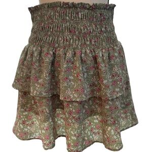 Altar'd State Green & Pink Tiered Pleated Skirt Size L